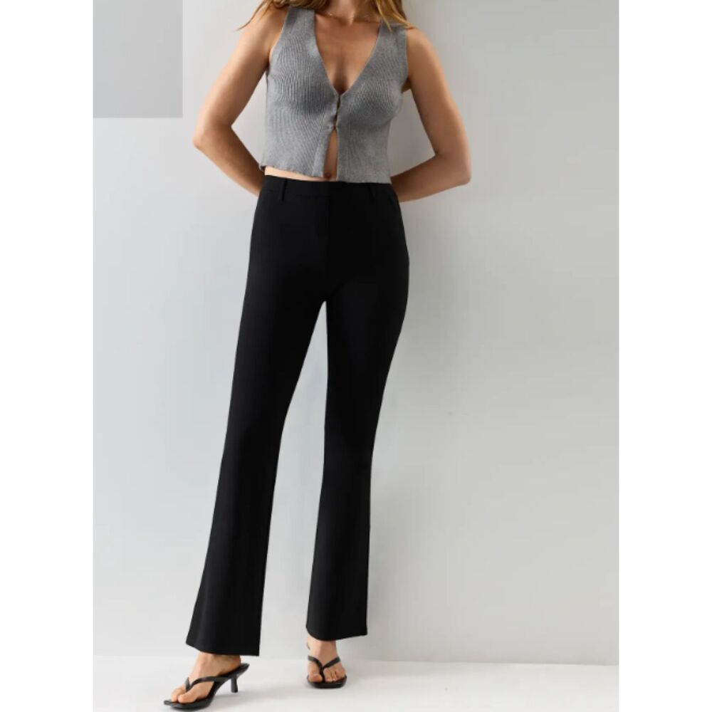 Quince Ultra-Stretch Ponte Bootcut Pants L Black Pull On Quiet Luxury Workwear